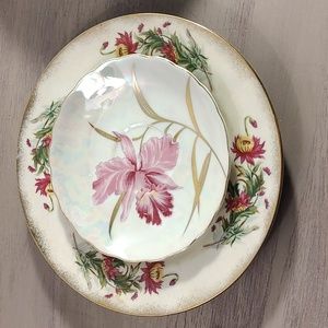 Salad Bread Plate Set 2 Tea Saucer Dessert Plate Painted Orchid Wall Art Relco